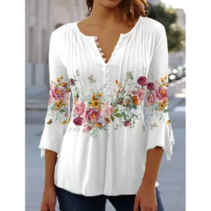 V-neck Elegant Office Lady Blouses Tops Blusas Casual Trendy Summer
