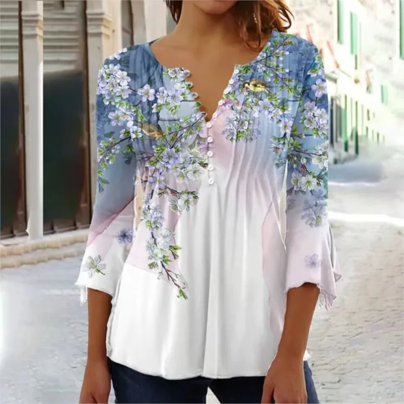 V-neck Elegant Office Lady Blouses Tops Blusas Casual Trendy Summer - Imagem 4