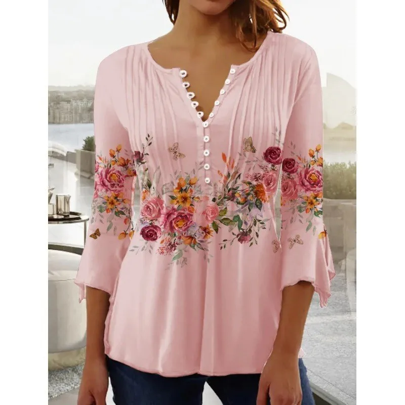 V-neck Elegant Office Lady Blouses Tops Blusas Casual Trendy Summer - Imagem 2