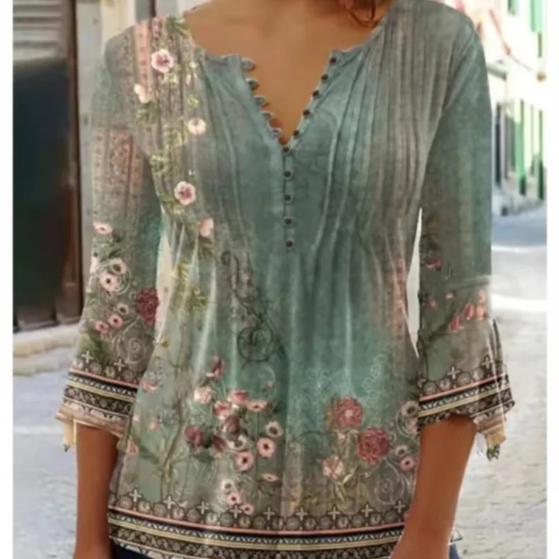 V-neck Elegant Office Lady Blouses Tops Blusas Casual Trendy Summer - Imagem 3