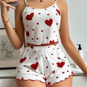 Feminino’s Pajamas Set Sleepwear 2 Pcs Short Tank Tops And Shorts S M L